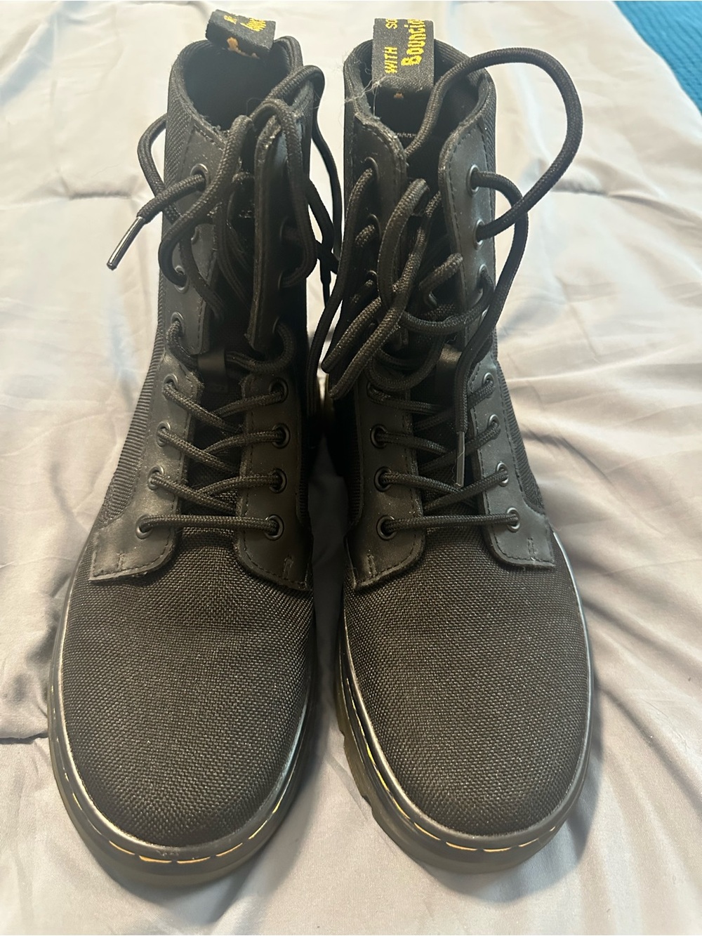 Dr. Martens Black Combat Boots with Yellow Stitching